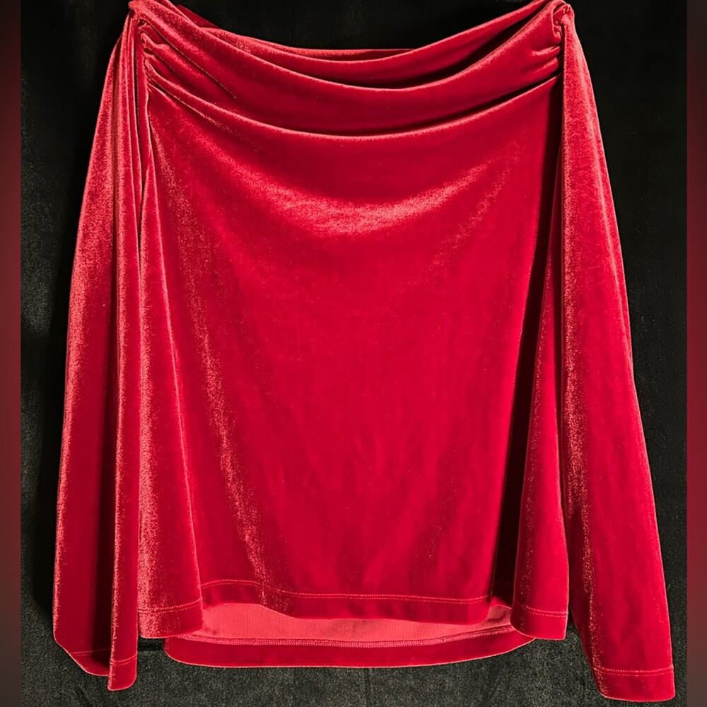 Lands’ End Red Velvet Draped Off-Shoulder Top | Plus Size 2X (20W–22W)